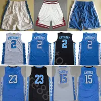 Klasyczna NCAA North Carolina Tar Heels # 2 Anthony Jersey Michael College 15 Carter Unc Niebieski Czarne Białe Koszulki Koszykówki Spodenki