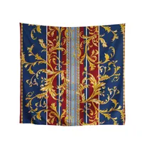 Sjaals roodblauw vrouwen zijden hoofd sjaalgouden bladeren aangepaste afbeeldingen logo dames vierkant wraps grote foulard femme polyester kerchief
