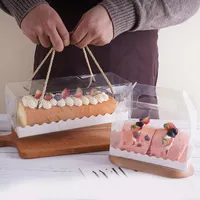 포장 가방 10pcs 초콜릿 케이크 포장 상자 휴대용 스위스 롤 투명 수건 파티 생일
