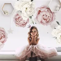 Rosa blanco acuarela peonía flores pegatinas de pared para niños sala de estar dormitorio decoración del hogar decoración de pared decoración de la casa floral