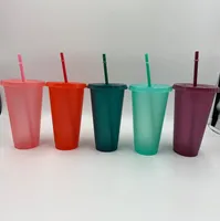 16oz 반짝이 컬러 컵 반짝 반짝 빛나는 플라스틱 뚜껑과 짚 사탕 색상이있는 텀블러 재사용 가능한 차가운 음료 컵 키즈 텀블러 DHL DH11