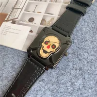 Fashion mens watch unique skull leather watchband chronograph quartz movement ultra-thin br stainless steel case good quality analog waterproof montre de luxe