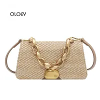 Evening Bags OLOEY Women&#039;s Chain Handbag Shoulder Bag Messenger Woven Straw