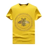 남성 여성용 여름 모조 다이아몬트 티셔츠 Unisex - 옐로우 탑스 캐주얼 크루 넥 짧은 소매 셔츠 티셔츠 정기적 인 적합