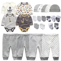 Doğan Giysi Set Hediye 23 adet / grup Bodysuits + Pantolon + Şapka + Eldiven + Çorap Erkek Bebek Kıyafetleri 0 - 3 3 - 6 Ay Kız Toddler Giyim 220228
