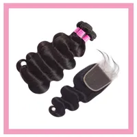 Indian Body Wave 3 Bundles With 5X5 Lace Closure Double Wefts Top Closures Middle Three Free Part 4PCS Natural Color