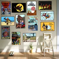 2022 Lustige Vintage Tintin Cartoon Film Charakter Malerei Zinn Zeichen Poster Retro Die Abenteuer des Films Metallplatte Kinder Geschenk Zimmer Dekor Größe 30x20cm