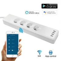 Smart Power Plugs WiFi Strip EU Surge Protector With 4 Way AC Socket USB Port Home Control Switch Compatible Alexa Google Assistant