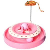 Cat Speelgoed Transer Dow Turntable Toy Puzzel Crazy Play Plate Spring Mouse Fuuny Ball Pet Toys-Pink