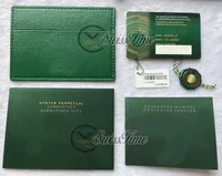 2021 Green No Boxes Custom Made Rollie NFC Garantikort med anti-Forgery Crown and Fluorescerande etikett Gift Samma seriell tagual Set Swisstime