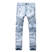 Representa ropa Jeans Pantalones SLP Azul / Negro Destruido Mens Slim Denim Denim Straight Skinny Jean Men Ripped Pant