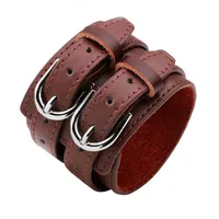 Tennis Kirykle Fashion double ceinture en cuir Amitié en cuir grand bracelet large pour les hommes boucles vintage bijoux punk