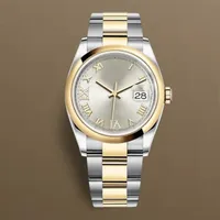 36 mm de tamaño mediano para hombre Reloj de piel de zafiro Cristal Mecánico Mecánico Relojes de pulsera de acero inoxidable Diamante impermeable Número de Roma