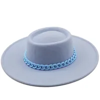 Wide Brim Hats Fashion Wool Pork Pie Boater Flat Top Hat For Women's Men's Felt 9.5CM Fedora Gambler