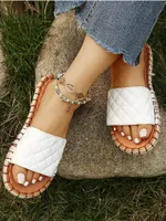 Slippers de cuero suave tejido zapatillas mujer verano diapositivas 2021 tacones planos playa desliza zapatos
