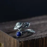 Anillo de plata para mujer joyería 100% original pura S925 esterlina natural ágata rojo lapis lazuli piedra hoja ruster anillos