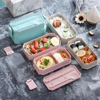 Zestawy obiadowe Meyjig Microwave Lunch Box Zdrowy Materiał Bento Przenośnik Przenośny Pojemnik 2 Warstwa Magazyn
