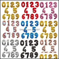 Novelty Gag Toys & Gifts 16 Inch Happy Birthday Ing Celebration Decoration Aluminum Coating Number 0 To 9 Balloon Sier And Golden Color Drop