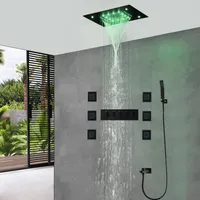 LED Shower Set 304 Stainless Steel Ceiling Rainfall Showerhead Panel Thermostatic Mixer Bathroom Black Faucets Massage Body Jets