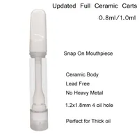 Updated Full Ceramic Cartridge Childproof Thick Oil Atomizers 0.8ml 1.0ml Empty 510 vape pen Snap On Tip Disposable Cartridges Allow OEM