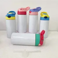 Neue 12 Unzen Sublimation Gerade Sippy Cup Flip Top Kinderflasche Edelstahl Doppelwand Wasser Tumbler Mit Stroh Sippy Flasche