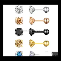 Jewelry Drop Delivery 2021 Earrings Tragus Cartilage Zircon Ear Stud Round Crystal 316L Stainless Steel Ab Nail Bone Clear Cz 4Mm Rose Gold B