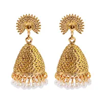 Retro Große Goldglocken Legierung Indische Jhumka Baumeln Ohrringe Frauen Vintage Peacock Pearls Perlen Ohrringe Bijoux
