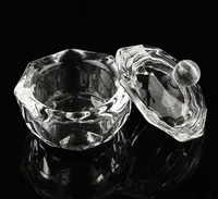 Nail Art Acrylic Crystal Glass Dappen Dish Bowl Cup med keps flytande glitter pulver kaviar runda