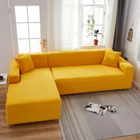 Cubiertas de silla Cubierta de sofá seccional de la esquina para sala de estar 2 3 4 Lugar amarillo Color sólido L Protección de forma de forma Longue