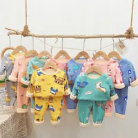 Kids Pajamas наборы Baby Boys Girls Velvet Теплый с длинными рукавами футболка + трусь из мультфильма Одежда осенняя одежда костюм пижамные брюки 0-8 лет