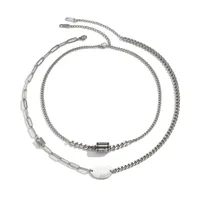 Pendant Necklaces POTCET Unisex Stainless Steel Double Roller Tag Titanium Necklace Geometric Fashion Hip Hop Party Jewelry