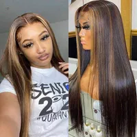 Piano 30 Inch Long Straight Brown 13X4 Transparent Lace Highlighted Human Hair Wigs 10a Highlight Body Wave Hair Wig