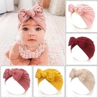 Bowknot Knot Cotton Beanie Turban Hat Cap Indien Muslim Islamisk Headwrap Vinter Hospital Nursery för Nyfödd Baby Girl Spädbarn Toddler
