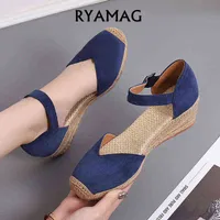 Ryamag alpargatas cashmere women&#039;s sandals with cushions and wedges, heel buttoned at ankle 220121