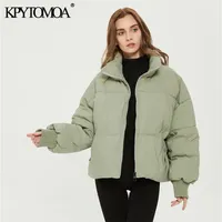 KPYTOMOA Women Fashion Parkas Thick Warm Loose Padded Jacket Coat Vintage Long Sleeve Pockets Female Outerwear Chic Tops 210817