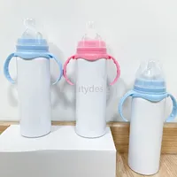 8OZ Großhandel Sublimation Kind Sippy Cup mit Griff isoliert Tragbare Thermos Double Vaccum Baby Milk Cup Kinder Flasche DD