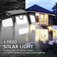 Lampy słoneczne 141ed Four-Head Garden Light Wodoodporne baterie o wyższej pojemności baterie ludzkiego czujnika Ścienki