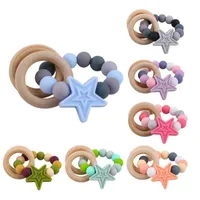 Baby Pacifiers Natural Wooden Silicone Teething Beads Teether Infant Feeding Star Newborn Teeth Practice Toys