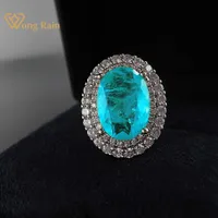 Wong Rain Vintage 925 Sterling Silver Paraiba Tourmaline Gemstone Wedding Engagement Diamonds Ring Gift Fine Jewelry Whole