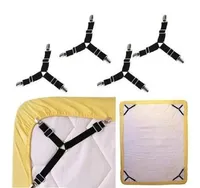 Bedbladbevestigingsmiddelen, 4 stuks Verstelbare driehoek Elastische bretels Grijphouder Straps Clip voor lakens, matrashoezen, sofa