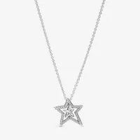 100% 925 Sterling Silver Pave Asymmetryczne Star Collier Naszyjnik Moda Kobiety Zaręczyny Boże Narodowe Akcesoria do prezentu