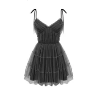 Gothic Sexy Dress V Collar Vintage Spaghetti Strap Mesh Patchwork Mini Dresses Summer High Waist For Women