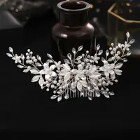 Forseven luxe handgemaakte zilveren kleur bloem vrouwen legering imitatie parel haar kam bruids bruiloft hoofdtooi sieraden jl