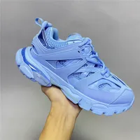 Designer Luxury Track Glow Casual Shoes Tess.s.Gomma Rensa Sole Sneaker In Light Blue Mesh och Nylon Lace Up Trainer Skor Sneakers med låda