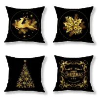 Zwart goud Merry Christmas Pillow Clow Throw Bells Elk Cushion Case Star Tree Santa Claus Pillowcase Huis huis Slaapkamer Band Bank Stoel Auto Kantoor Decoratief geschenk