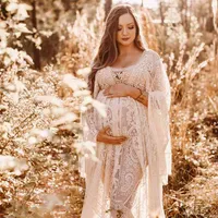 Boho Lace Maternity Dress Maxi Long Poggraphy Gravid Gown Party Evening Kläder för Kvinnor Po Skjut Baby Shower Robe 210726