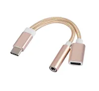 2 en 1 Tipo C a 3,5 mm Adaptador de auriculares Cables AUX USB Audio Enchufe Cable de carga para teléfonos celulares de Samsung Huawei