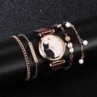 5шт набор часов для женщин 2020 мода магнит кошка узор розовые часы женщины кварцевые наручные часы женские браслеты часы Dropshipping