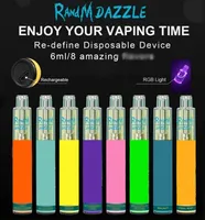 100% Original Randm Dazzle 2000 Puffs E-cigarett Engångs Vape Pen POD-enhet 8 Flavs 1000mAh Uppladdningsbart Batteri RGB Light 6ML Inside vs Pro King 5000 Geek Bar