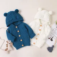 Baby tröjor småbarn spädbarn pojkar flickor stickade outfit kläder söt barn baby huva med örat vinter varm cardigan kappa ytterkläder 1419 b3